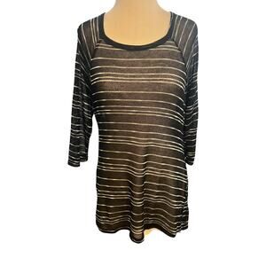 TINA STEPHENS Black striped Gauze Top Poly Spandex Size Medium